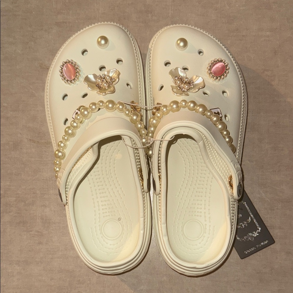 Women's Cream Sandals with Pearl Accents
